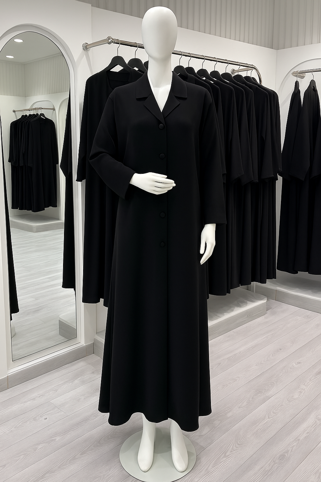 تفصيل عباية يومية عملية ، بياقة وأزرار Practical buttoned with collar daily abaya (Pre Order)