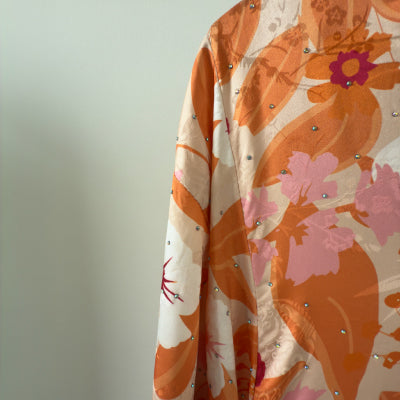 Floral stone beaded satin maxi dress , Jalabiya جلابية حرير بفصوص بربطات جانبية