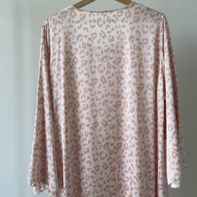 Beaded satin pink tiger patterned maxi dress , Jalabiya  جلابية حرير بفصوص بنمط تايغر وردي