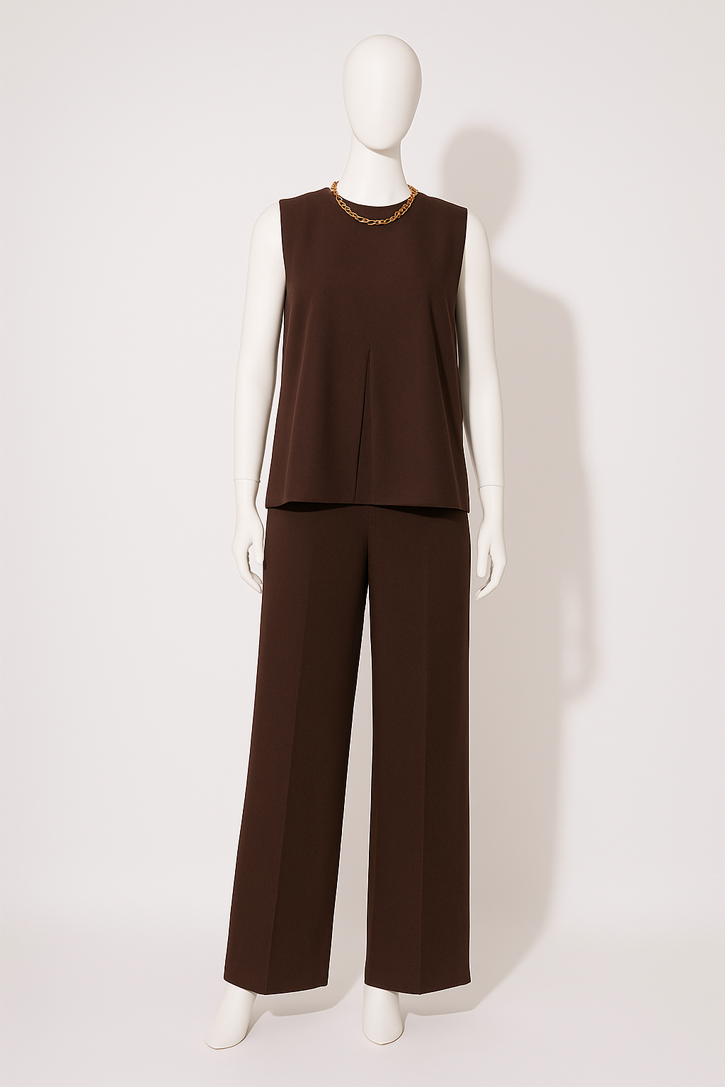 تفصيل طقم داخلية عباية ، توب وبنطلون ، لون بني ، Customized daily brown Sleeveless top & trousers inner abaya