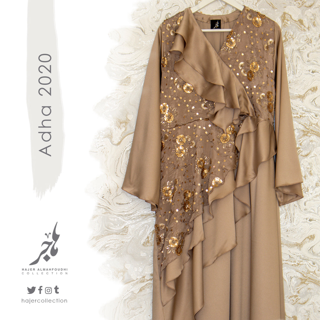 Silk & Beaded Chifon Dress لبس ساتان وشيفون بني