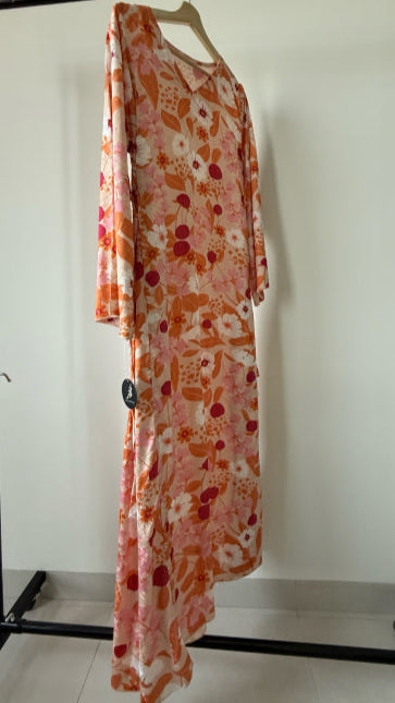 Floral stone beaded satin maxi dress , Jalabiya  جلابية حرير بفصوص بربطات جانبية