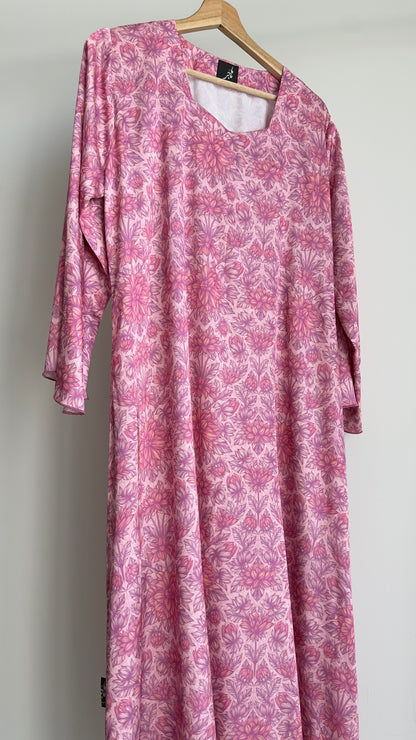 Pink Floral Silk Dress لبس حرير فضفاض