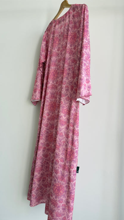 Pink Floral Silk Dress لبس حرير فضفاض