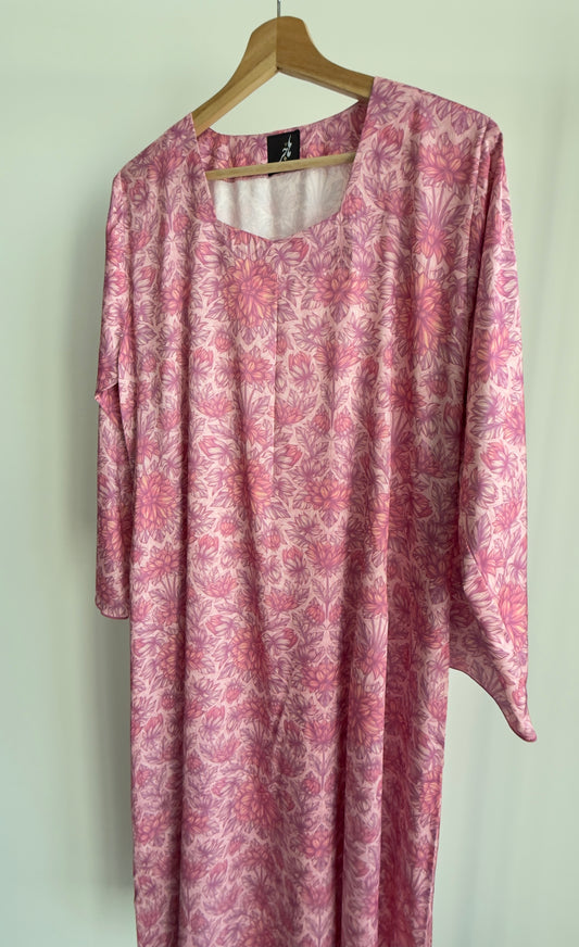 Pink Floral Silk Dress لبس حرير فضفاض