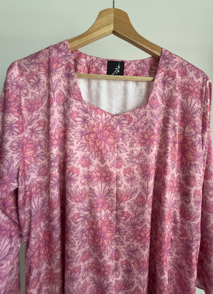 Pink Floral Silk Dress لبس حرير فضفاض