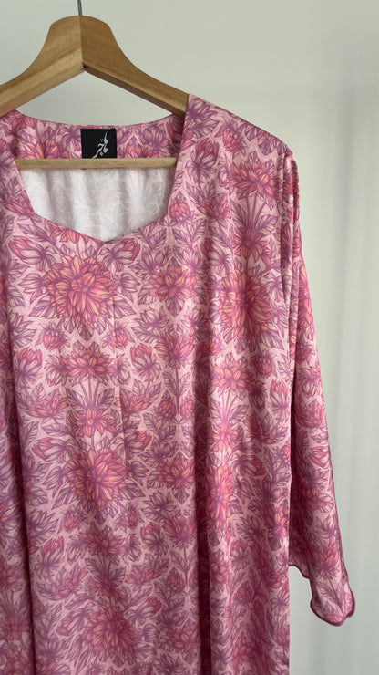 Pink Floral Silk Dress لبس حرير فضفاض