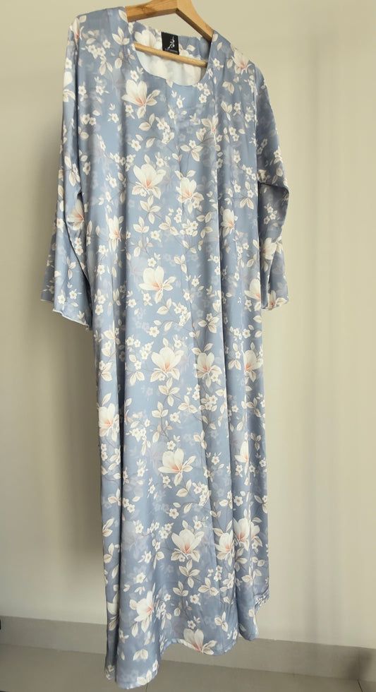 Blue Floral Silk Dress لبس حرير فضفاض