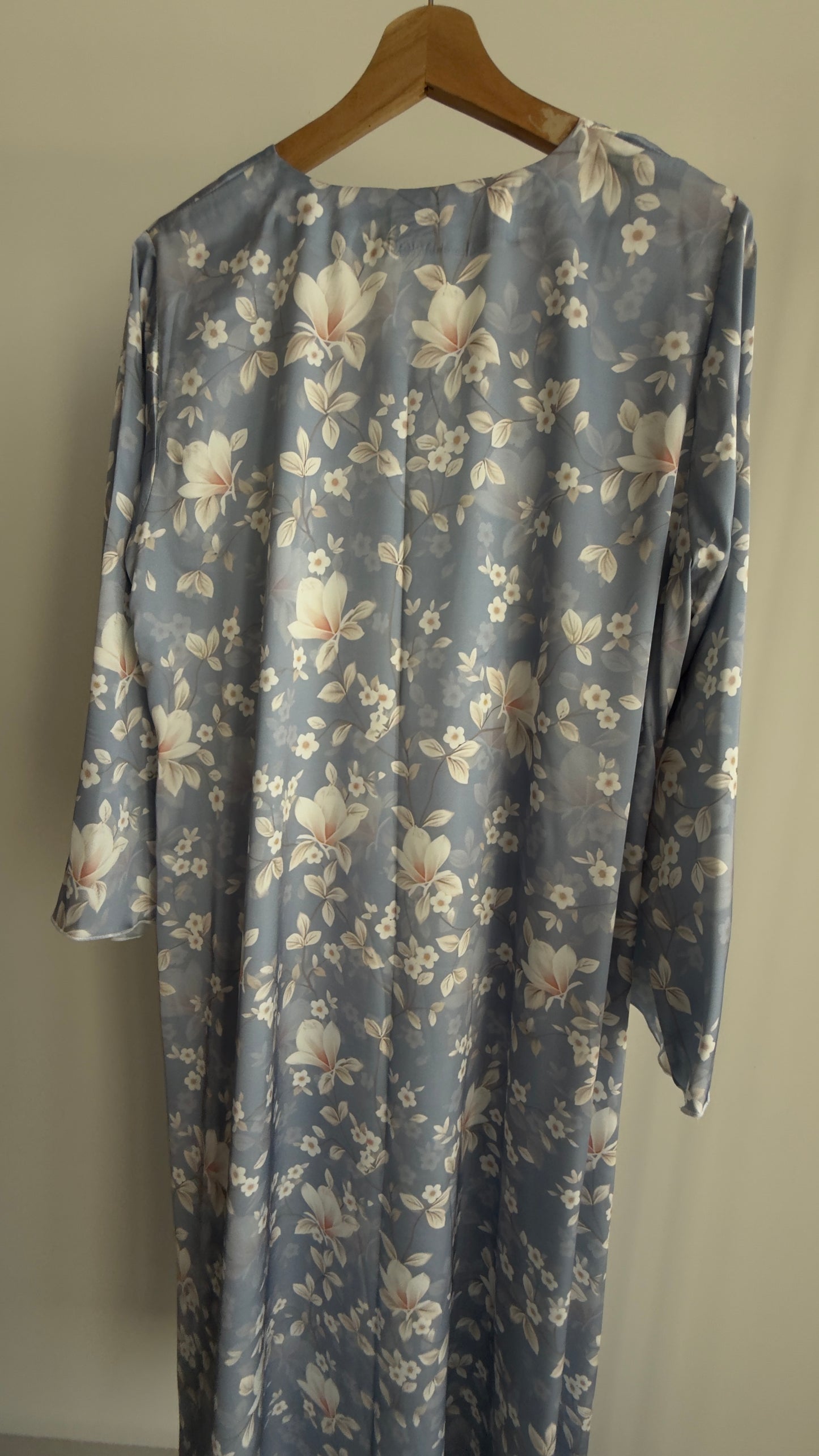 Blue Floral Silk Dress لبس حرير فضفاض