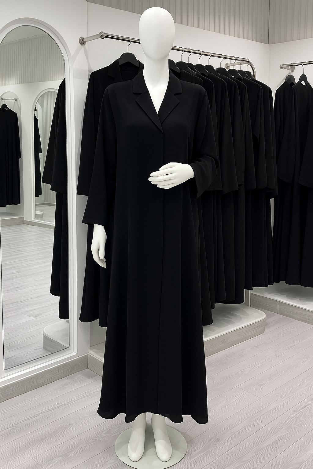 تفصيل عباية يومية عملية كلوش ، بياقة  Practical buttoned with collar daily abaya with klosh cut (Pre Order)
