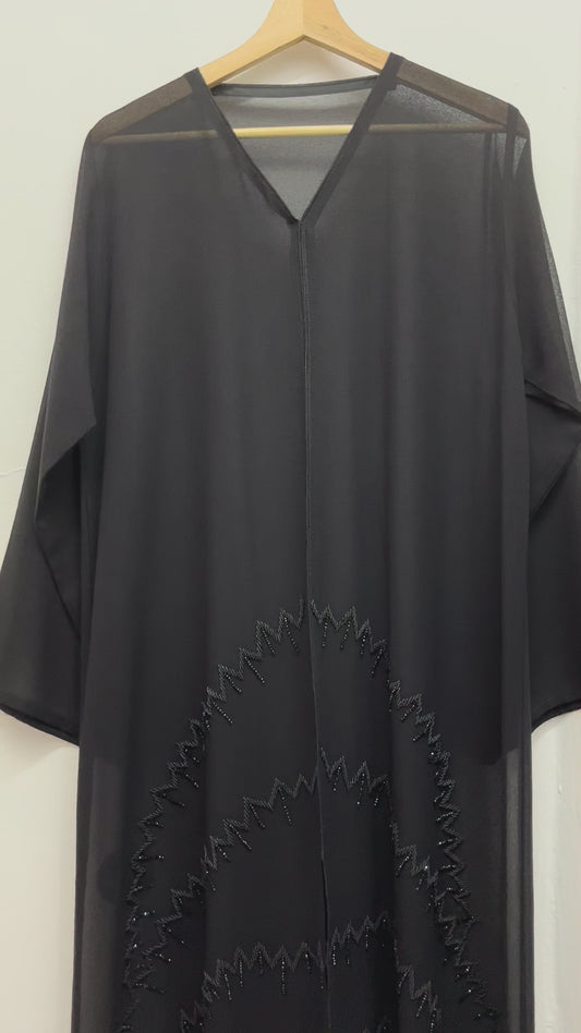 BEADED BLACK SHIFFON ABAYA  عباية شيفون شك