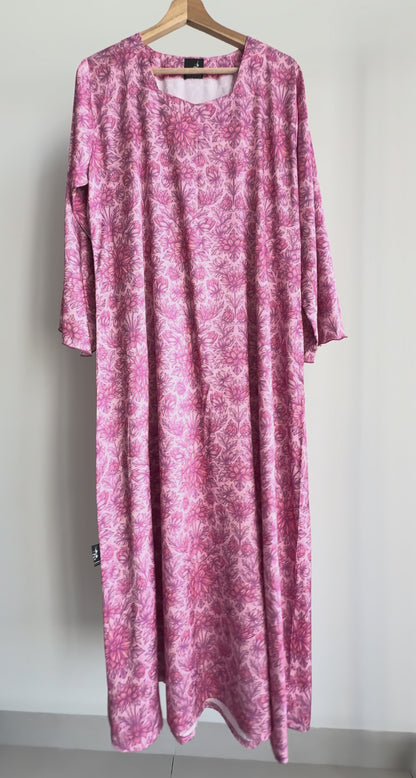 Pink Floral Silk Dress لبس حرير فضفاض