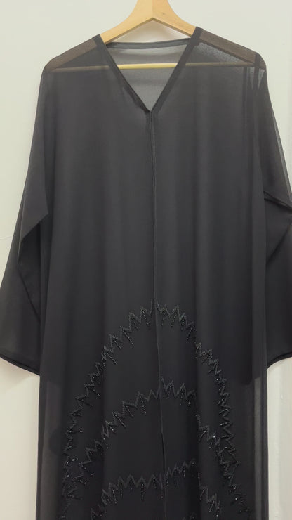 BEADED BLACK SHIFFON ABAYA  عباية شيفون شك