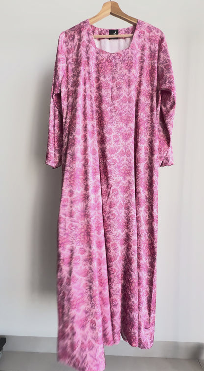 Pink Floral Silk Dress لبس حرير فضفاض